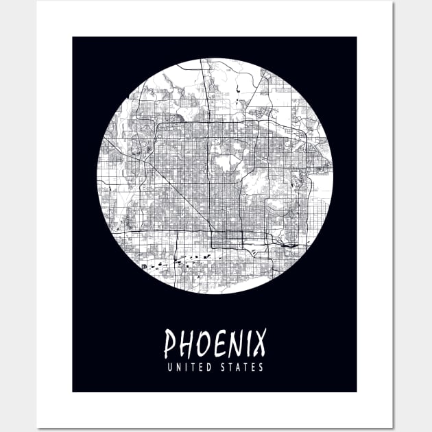 Phoenix, Arizona, USA City Map - Full Moon Wall Art by deMAP Studio